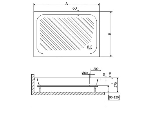 Душевой поддон прямоугольный RGW B/CL-S  800x1200