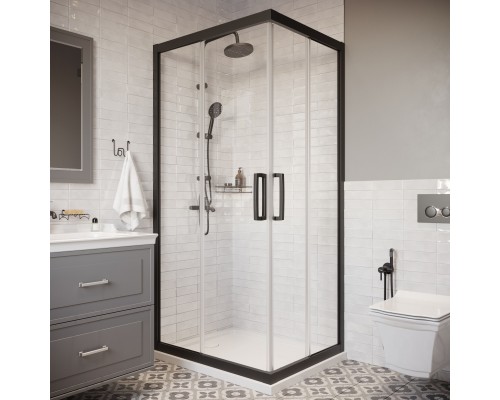 Душевой уголок STWORKI Карлстад 100x80 см профиль черный матовый, с поддоном Эстерсунд