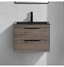 Тумба с раковиной Vincea Chiara 2D 60, 2 ящика, темный дуб, с черной раковиной