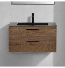 Тумба с раковиной Vincea Chiara 2D 80, 2 ящика, дуб табак, с черной раковиной