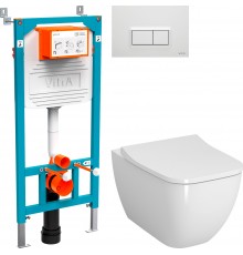 Комплект Унитаз подвесной VitrA Shift 7742B003-0075 белый глянцевый + Крышка DIWO Шифт 0405 с микролифтом + Инсталляция 800-2012 с кнопкой смыва, белая