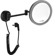 Косметическое зеркало Wasserkraft K-1004Black с подсветкой, двухстороннее, телескопическое, поворотное, черное матовое