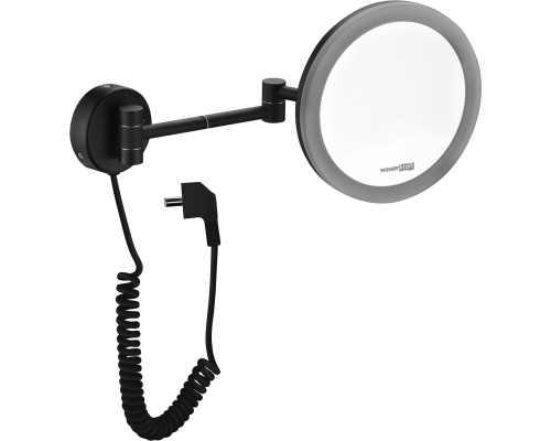 Косметическое зеркало Wasserkraft K-1004Black с подсветкой, двухстороннее, телескопическое, поворотное, черное матовое