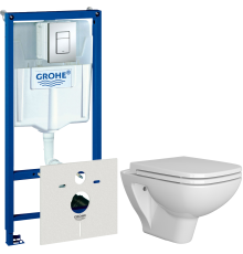 Комплект Унитаз подвесной VitrA Berg 5507B003-6280 с микролифтом + Инсталляция Grohe Rapid SL 38775001 4 в 1 с кнопкой смыва