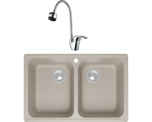 Комплект Мойка кухонная Domaci Болонья М-260-003 бежевая + Смеситель Ливорно WFD04163B
