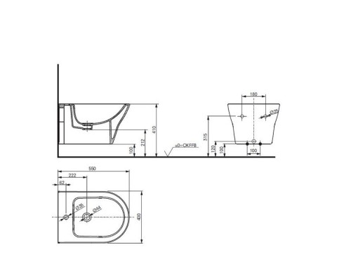 TOTO MH Биде подвесное 40x55x31см, с 1 отв., CeFiONtect, цвет: белый. BW10045G1#XW