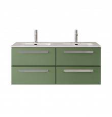 Тумба с раковиной Cezares Eco Cer-N 120, 4 ящика, фисташковый софт, раковина Duet 120, двойная, ручки серые
