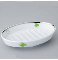 THG CAPUCINE VERT DECOR PLATINE Мыльница керамическая, настольная, декор платина/зеленый, цвет: белый. A7E-A02-4607
