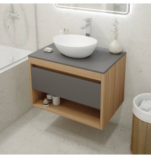 Тумба с раковиной Teymi Ritta 75, дуб эврика, матовый графит, раковина Lori 40