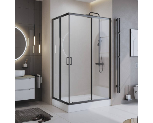 Душевой уголок BelBagno Uno -195 AH 2 100/80 C Nero профиль черный, стекло прозрачное