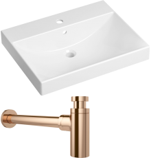 Комплект Раковина Lavinia Boho Bathroom Sink 33311012 + Сифон Wellsee Drainage System 182107000 розовое золото