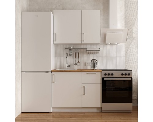 Кухонный гарнитур Domaci Болонья 160 см, фасад белый, ручка хром, столешница дуб вотан KUH-708135