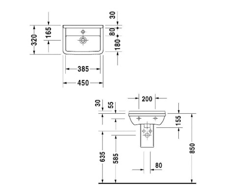 Duravit Starck 3 Раковина 45х32 см, 1 отв., цвет: белый. 0865170000,  0750450000