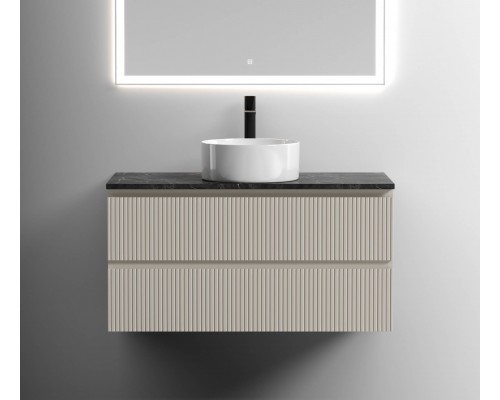 Тумба под раковину Sancos Snob T 100 со столешницей, beige soft, черный мрамор, с отв. под смеситель Тумба под раковину Sancos Snob T 100 со столешницей, beige soft, черный мрамор, с отв. под смеситель