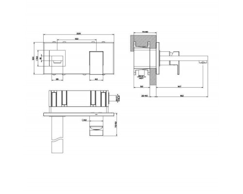 Gessi Rettangolo Смеситель для раковины, встраиваемый, однорычажный, излив 146мм, внешние части, цвет: Black XL. 44840#299