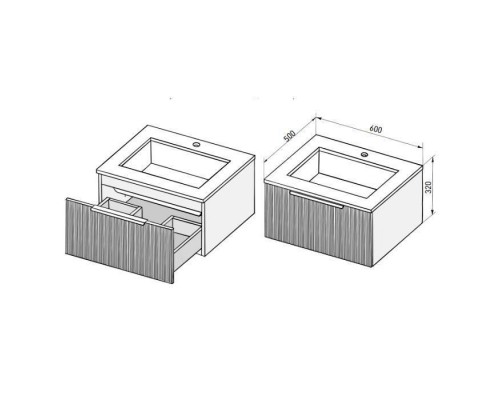 Salini Touch Тумба подвесная 60х50х32см., с раковиной, 1 ящик, верт. фрез., цвет: Anthracite. T600V1AON203