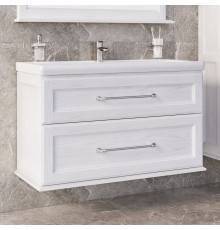 Тумба с раковиной ASB-Woodline Венеция 100 белый, патина серебро
