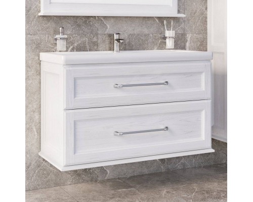 Тумба с раковиной ASB-Woodline Венеция 100 белый, патина серебро
