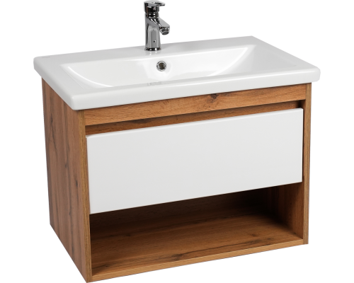 Тумба под раковину VIANT Бостон 70 подвесная, дуб вотан, белая, 1 ящик