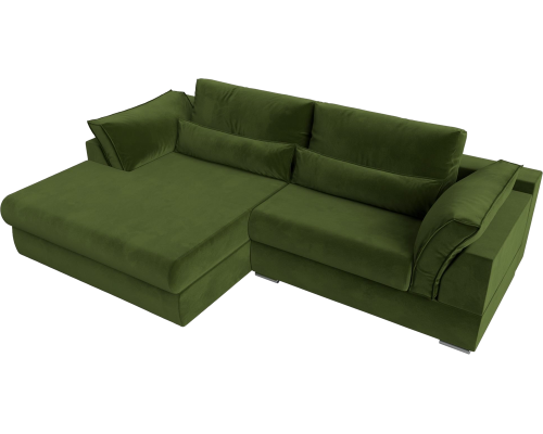 Угловой диван Лига Диванов Пекин L микровельвет зеленый