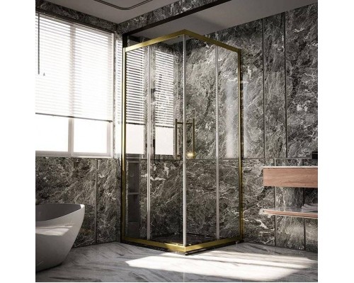 Душевой уголок Veconi Premium Trento PTC-20G 110x90, профиль брашированное золото, стекло прозрачное