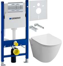Комплект Унитаз подвесной Grossman GR-4411S безободковый + Инсталляция Geberit Duofix Delta 458.149.21.1 с кнопкой смыва, хром + Шумоизоляция