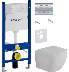 Комплект Унитаз подвесной Grohe Euro Ceramic 3932800H + Крышка 39330001 с микролифтом + Инсталляция Geberit Duofix Delta 458.149.21.1 с кнопкой смыва, хром + Шумоизоляция 156.050.00.1