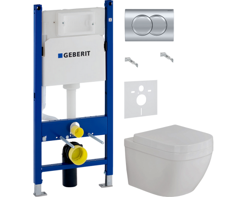 Комплект Унитаз подвесной Grohe Euro Ceramic 3932800H + Крышка 39330001 с микролифтом + Инсталляция Geberit Duofix Delta 458.149.21.1 с кнопкой смыва, хром + Шумоизоляция 156.050.00.1