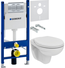 Комплект Унитаз подвесной Ideal Standard Eurovit K881201 безободковый + Инсталляция Geberit Duofix Delta 458.149.21.1 с кнопкой смыва, хром + Шумоизоляция 156.050.00.1