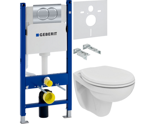 Комплект Унитаз подвесной Ideal Standard Eurovit K881201 безободковый + Инсталляция Geberit Duofix Delta 458.149.21.1 с кнопкой смыва, хром + Шумоизоляция 156.050.00.1