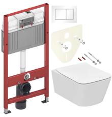 Комплект Унитаз подвесной Ideal Standard BLEND CUBE T368601 + Крышка BLEND CUBE T521101 с микролифтом + Инсталляция TECE Base 9400413 4 в 1 с кнопкой смыва