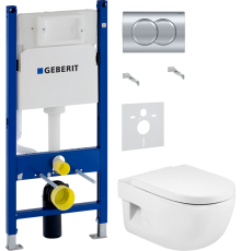 Комплект Унитаз подвесной Roca Meridian 346247000 + Крышка 8012A200B + Инсталляция Geberit Duofix Delta 458.149.21.1 с кнопкой смыва, хром + Шумоизоляция 156.050.00.1
