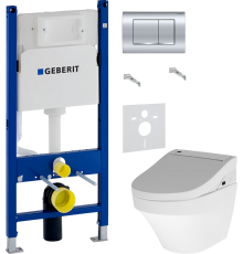 Комплект Унитаз подвесной AM.PM Inspire FlashClean C501700WH + Крышка Admire CCC7851WH с функцией биде, петли хром + Инсталляция Geberit Duofix Delta 458.163.21.1 с кнопкой смыва, хром + Шумоизоляция 156.050.00.1