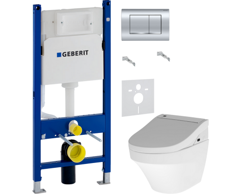 Комплект Унитаз подвесной AM.PM Inspire FlashClean C501700WH + Крышка Admire CCC7851WH с функцией биде, петли хром + Инсталляция Geberit Duofix Delta 458.163.21.1 с кнопкой смыва, хром + Шумоизоляция 156.050.00.1