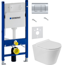 Комплект Унитаз подвесной BelBagno Flay-r + Крышка Piano BB2111SC с микролифтом + Инсталляция Geberit Duofix Delta 458.163.21.1 с кнопкой смыва, хром + Шумоизоляция