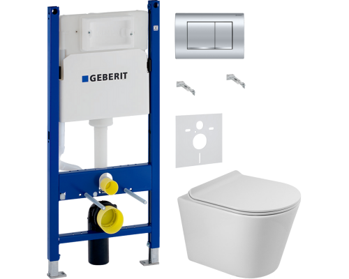Комплект Унитаз подвесной BelBagno Flay-r + Крышка BB901SC с микролифтом + Инсталляция Geberit Duofix Delta 458.163.21.1 с кнопкой смыва, хром + Шумоизоляция