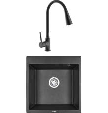 Комплект Мойка кухонная Granula 5102, черный + Смеситель Frap H44 F4044-6 с гибким изливом, черный