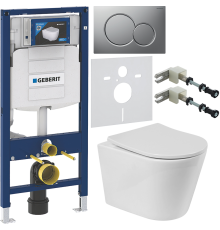 Комплект Унитаз подвесной BelBagno Flay-r + Крышка BB2031SC с микролифтом, петли хром + Инсталляция Geberit Duofix UP 320 111.300.00.5 + Кнопка Sigma 01 115.770.JQ.5 лакированная, матовый хром + Крепления 111.815.00.1 к стене + Шумоизоляция