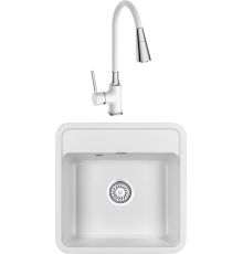 Комплект Мойка кухонная Granula Standart 5001, белый + Смеситель Frap H44-8 F4044-8 с гибким изливом, белый