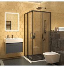 Душевой уголок Kerama Marazzi Vetro 100х100 см, раздвижная дверь, 2 секции двери, профиль матовый черный