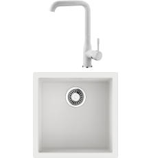 Комплект Мойка кухонная Paulmark Feste PM237850-WH белый + Смеситель Ledeme Rainbow L4898-3 белый