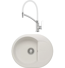Комплект Мойка кухонная Polygran Atol 678972 белый хлопок + Смеситель Haiba HB72505-8 белый