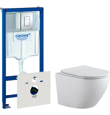 Комплект Унитаз подвесной Aquanet Cetus 2.0 W rimless + Инсталляция Grohe Rapid SL 38772001 3 в 1 с кнопкой смыва + Шумоизоляция 37131000