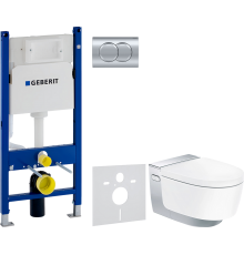 Комплект Унитаз подвесной Geberit AquaClean Mera Comfort 146.214.21.1 с системой удаления запахов, глянцевый хром + Инсталляция Duofix Delta 458.149.21.1 с кнопкой смыва, хром + Шумоизоляция 156.050.00.1