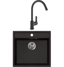 Комплект Мойка кухонная FOSTOGRAN FG 52-50 405 искристый черный + Смеситель MEGA City MG-ZRV102-b черный