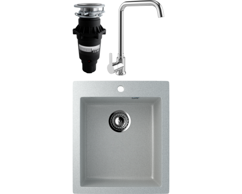 Комплект Мойка кухонная Ulgran U-404 -310 серая + Смеситель MEGA Ege MG-PL10 хром + Измельчитель Bone Crusher BC 810-SL Slim Line