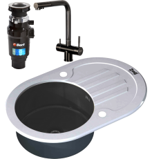 Комплект Мойка кухонная Zorg Glass GL-7851-OV-WHITE-GRAFIT графит + Смеситель Inox SZR-7039 GRAFIT графит + Измельчитель Bort Master Eco 91275752