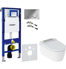 Комплект Унитаз подвесной Geberit AquaClean Sela 146.224.21.1 вставка глянцевый хром + Крепления Duofix 111.815.00.1 к стене + Шумоизоляция 156.050.00.1 + Инсталляция UP 320 111.300.00.5 + Кнопка Sigma 01 115.770.21.5 хром