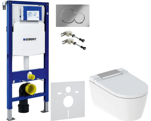 Комплект Унитаз подвесной Geberit AquaClean Sela 146.224.21.1 вставка глянцевый хром + Крепления Duofix 111.815.00.1 к стене + Шумоизоляция 156.050.00.1 + Инсталляция UP 320 111.300.00.5 + Кнопка Sigma 01 115.770.21.5 хром