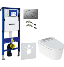 Комплект Унитаз подвесной Geberit AquaClean Sela 146.224.21.1 вставка глянцевый хром + Крепления Duofix 111.815.00.1 к стене + Шумоизоляция 156.050.00.1 + Инсталляция UP 320 111.300.00.5 + Кнопка Sigma 01 115.770.JQ.5 лакированная, матовый хром